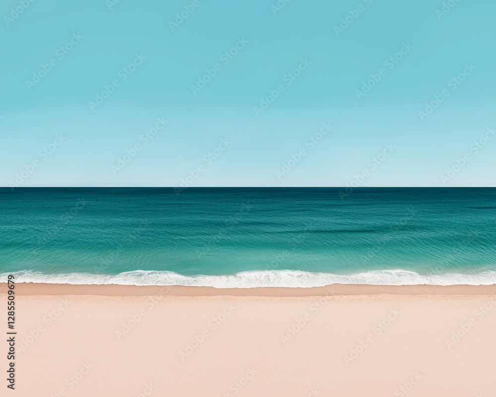 Fototapeta premium Serene beach landscape with calm turquoise waters and soft sand