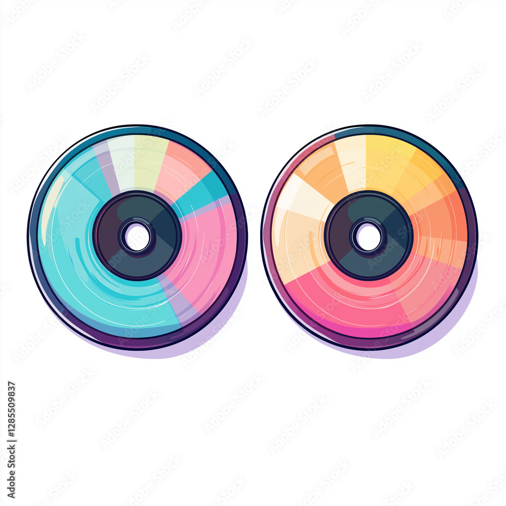 Colorful CD and DVD discs with a vibrant gradient design, ideal for technology and media-themed vector illustrations and creative projects Colorful CD and DVD discs with a vibrant gradient design, ideal for technology and media-themed vector illustrations and creative projects