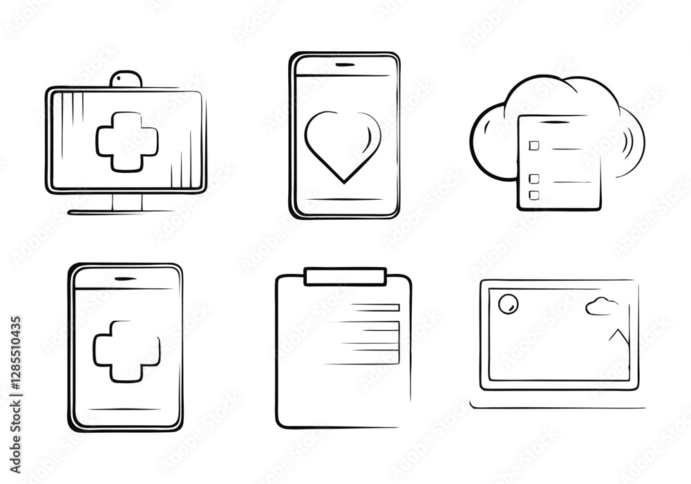 Healthcare and Medical Technology Icons – Digital Health Line Art Set Healthcare and Medical Technology Icons – Digital Health Line Art Set