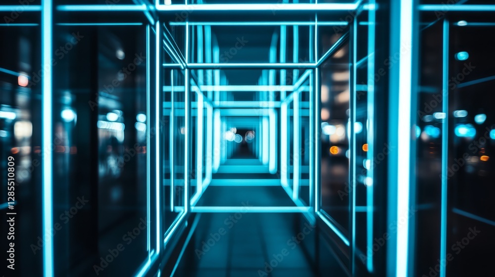 Fototapeta premium Futuristic blue light frame with soft gradient, symbolizing innovation and modern elegance. 