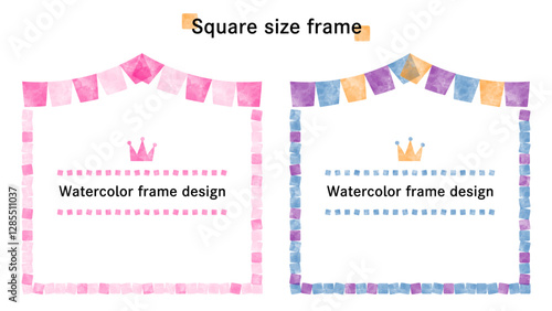 square frame-1-2. ウォーターカラーのフレーム。インスタなどのタイトルや見出しに使える水彩で描いた正方形の枠。