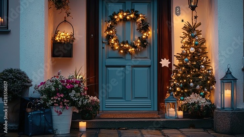 Wallpaper Mural Cozy Holiday Entrance with Christmas Decor and Warm Lights Torontodigital.ca