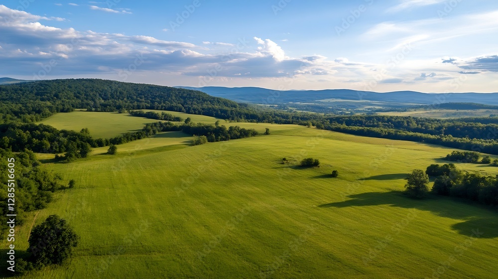Expansive Green Fields Under Clear Blue Sky at Sunset : Generative AI Expansive Green Fields Under Clear Blue Sky at Sunset : Generative AI