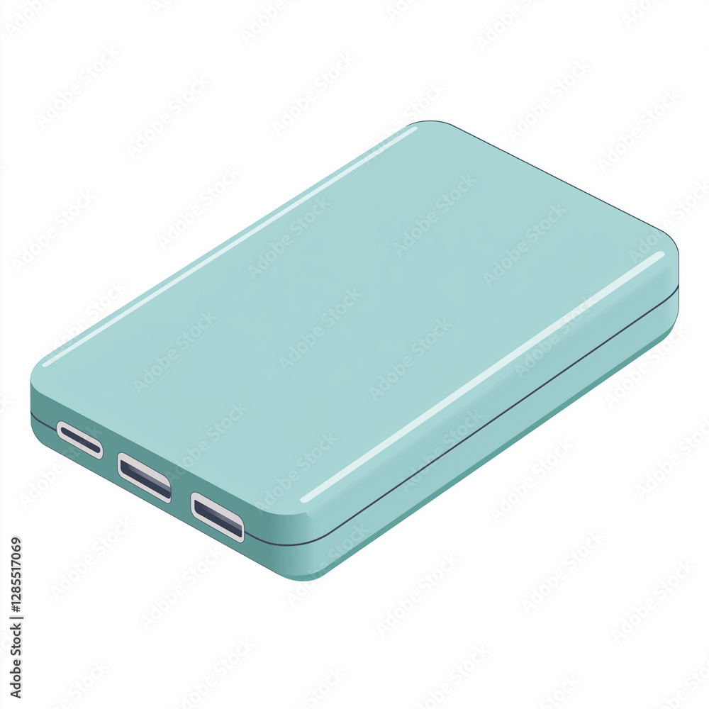 Light green portable power bank with multiple USB ports, perfect for quick and efficient charging while traveling Light green portable power bank with multiple USB ports, perfect for quick and efficient charging while traveling