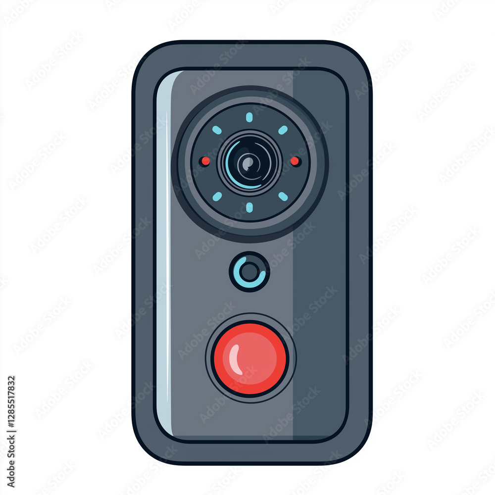 Modern smart doorbell with a camera, microphone, and red button. Ideal for smart home-themed visuals, security illustrations, and technology designs Modern smart doorbell with a camera, microphone, and red button. Ideal for smart home-themed visuals, security illustrations, and technology designs
