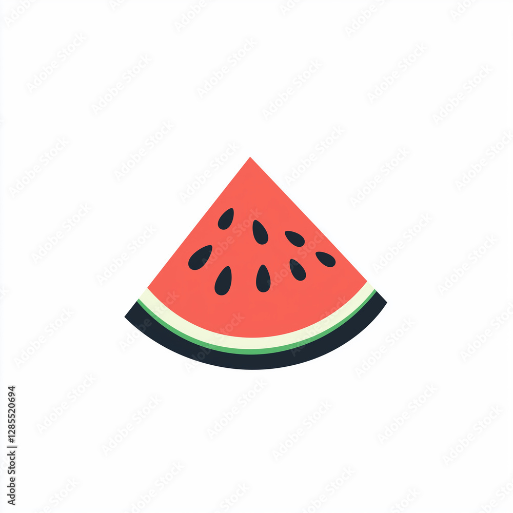Simple vector illustration of a watermelon wedge with red flesh, black seeds, and a green rind, perfect for summer-themed designs Simple vector illustration of a watermelon wedge with red flesh, black seeds, and a green rind, perfect for summer-themed designs