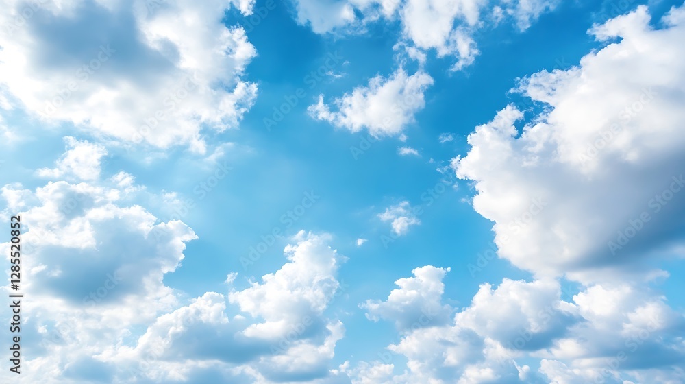 Fototapeta premium Bright Blue Sky with Fluffy White Clouds in a Vibrant Atmosphere for Scenic Views : Generative AI