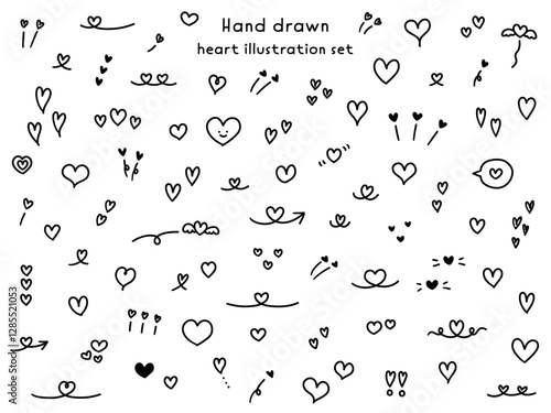 手書きのハートのベクターイラストセット。アイコン、手描き、落書き、バレンタイン