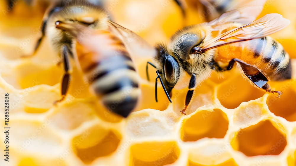 Close-up Detail of Bees on Honeycomb Perfect for Nature and Beekeeping Enthusiasts : Generative AI Close-up Detail of Bees on Honeycomb Perfect for Nature and Beekeeping Enthusiasts : Generative AI