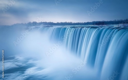 Majestic Niagara Falls cascading with blue waters at sunset