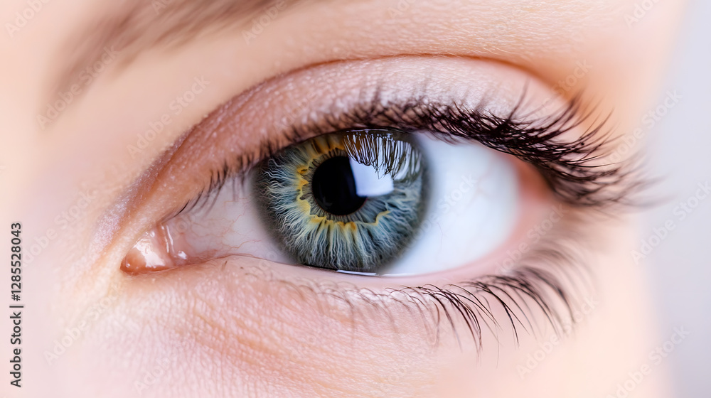 Macro closeup of a vibrant green eye showcasing intricate iris details and long eyelashes : Generative AI Macro closeup of a vibrant green eye showcasing intricate iris details and long eyelashes : Generative AI