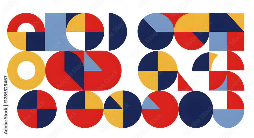Geometric Shapes Pattern with Circles and Squares in Primary Colors Geometric Shapes Pattern with Circles and Squares in Primary Colors