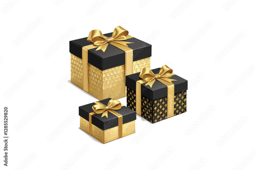 Obraz premium Three Elegant Gold and Black Gift Boxes