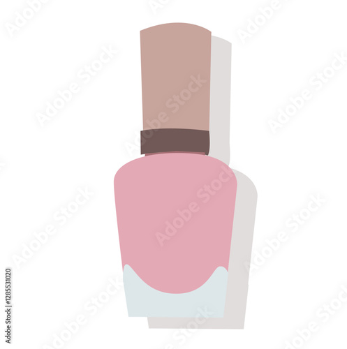 Round pink glossy nail polish bottle with  cap.