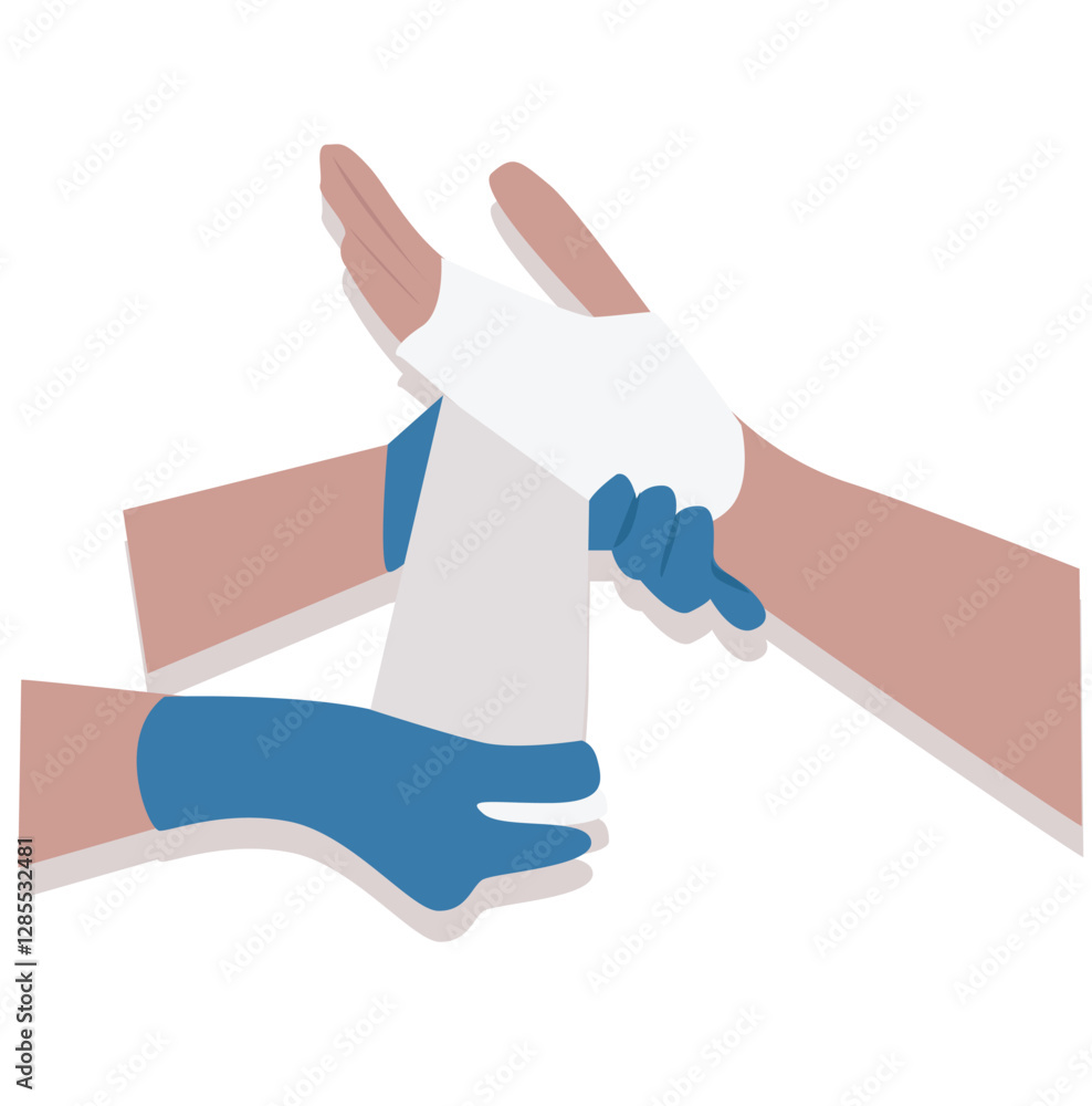hand injuries. Bandage of a person hand.hand in bandage hand injuries. Bandage of a person hand.hand in bandage