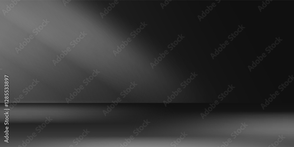 Limbo black background. Abstract dark gradient backdrop. Color wall of studio, room, stand for product display or photo. Modern banner with empty place for advertising text. Vector illustration. Limbo black background. Abstract dark gradient backdrop. Color wall of studio, room, stand for product display or photo. Modern banner with empty place for advertising text. Vector illustration.
