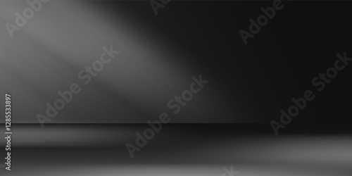 Limbo black background. Abstract dark gradient backdrop. Color wall of studio, room, stand for product display or photo. Modern banner with empty place for advertising text. Vector illustration.
