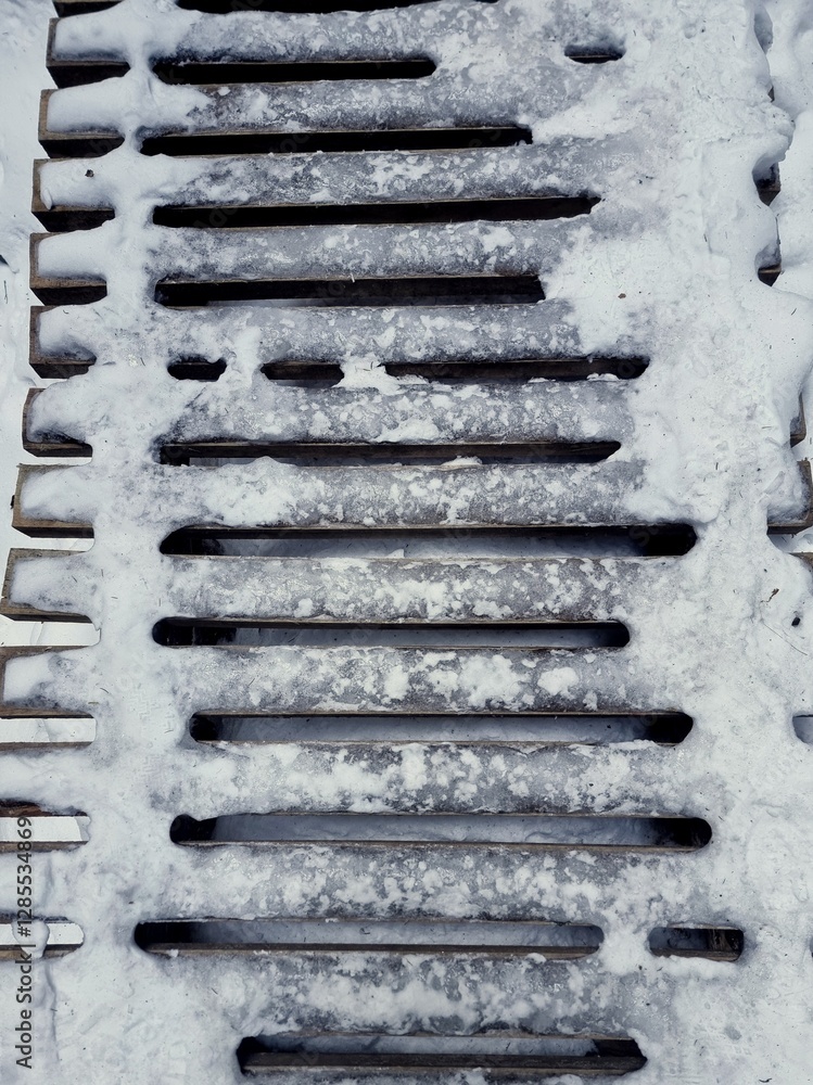 Icy wooden stairs on the bridge