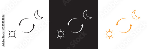 Day And Night Cycle  Icon. Sun And Moon With Arrows Representing Time Transition Glyph Symbol. Daytime And Night time Change.  Isolated on white and black background. Vector illustration. EPS 10