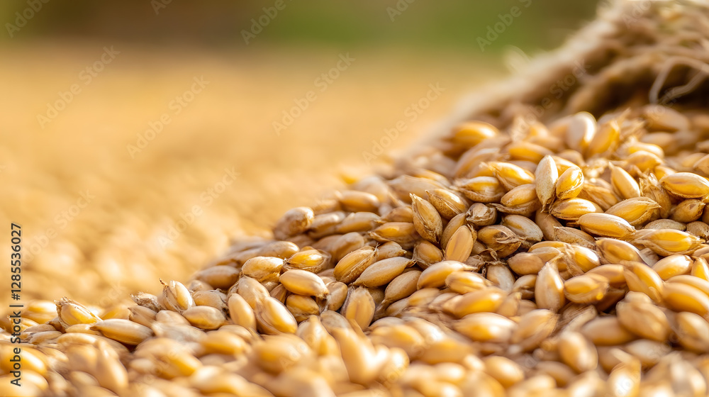 Obraz premium Close-Up of Barley Grains with Golden Hue and Textured Surface : Generative AI