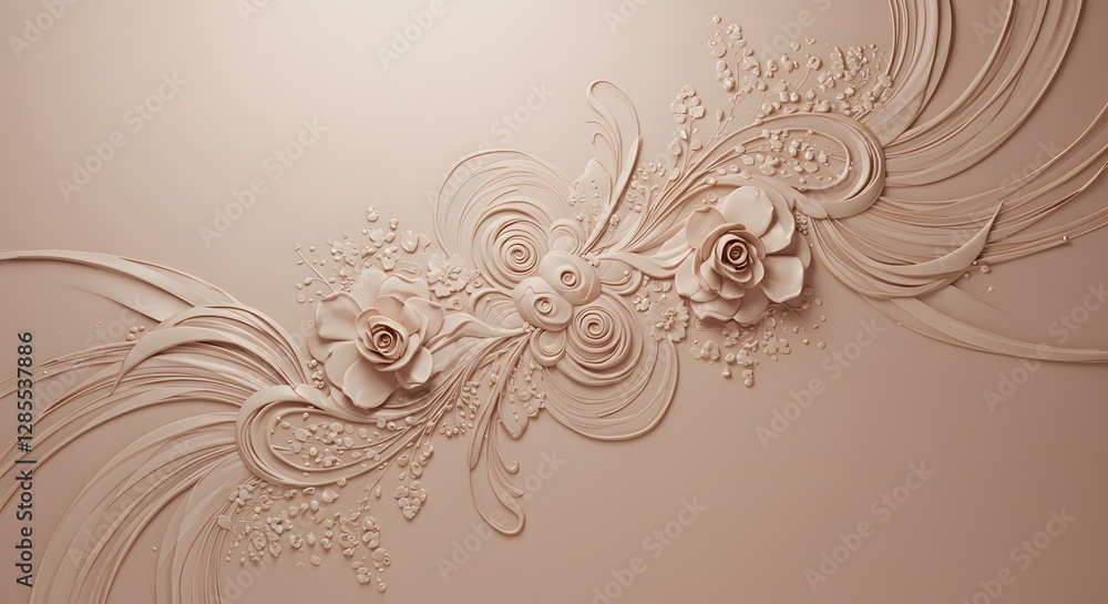 Elegant 3D Floral Design in Light Beige Elegant 3D Floral Design in Light Beige