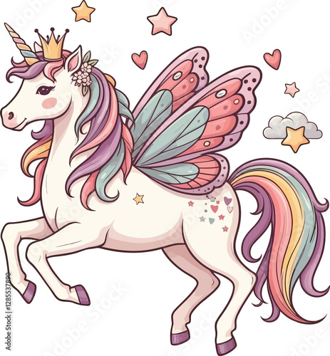 Magical Pastel Unicorn with Butterfly Wings Whimsical Fairytale Creature Design