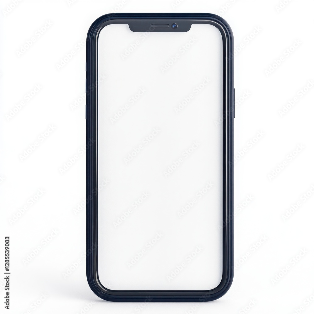 Blank White Smartphone Screen in Dark Navy Frame on White Background Blank White Smartphone Screen in Dark Navy Frame on White Background