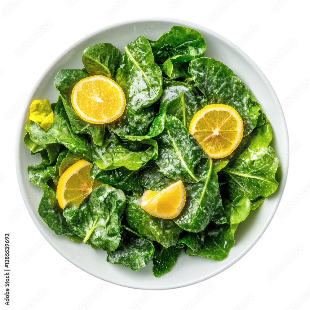 A Fresh Green Salad with Lemon Dressing Isolated on Transparent Background A Fresh Green Salad with Lemon Dressing Isolated on Transparent Background