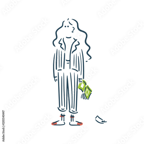パジャマで本を持った女性のイラスト

