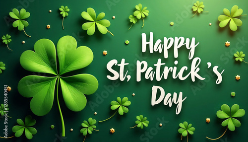 Wallpaper Mural Happy St. Patrick's Day greeting with lush green clovers and decorative leaves on a dark green background copy space Torontodigital.ca