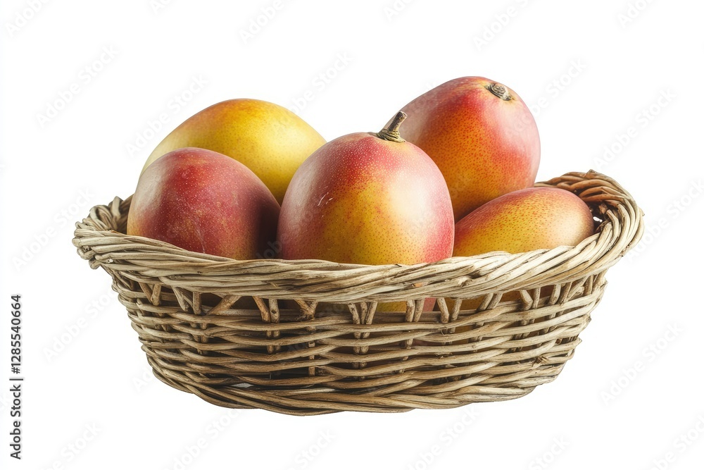 Detailed Visual of Tropical Ripe Mango Basket Isolated on White Background Detailed Visual of Tropical Ripe Mango Basket Isolated on White Background