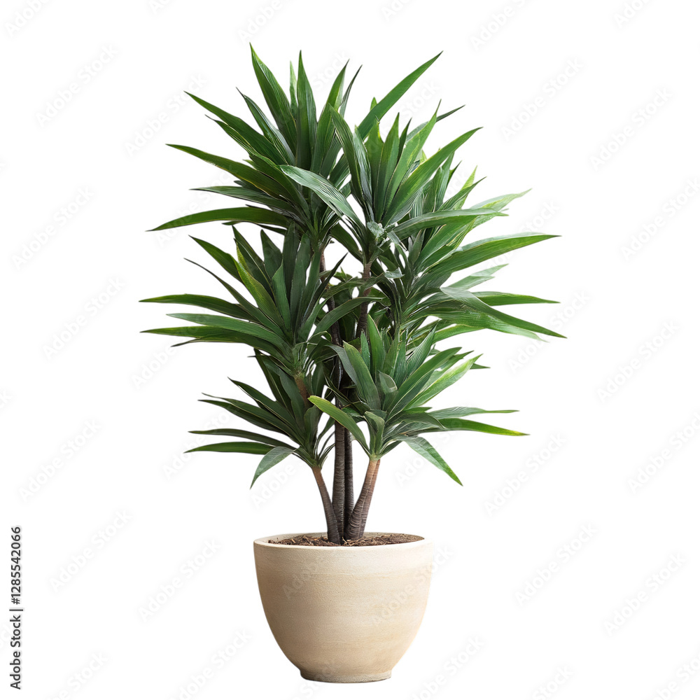 A Tall Potted Yucca Plant with Sharp Spiky Green Leaves Isolated on Transparent Background A Tall Potted Yucca Plant with Sharp Spiky Green Leaves Isolated on Transparent Background