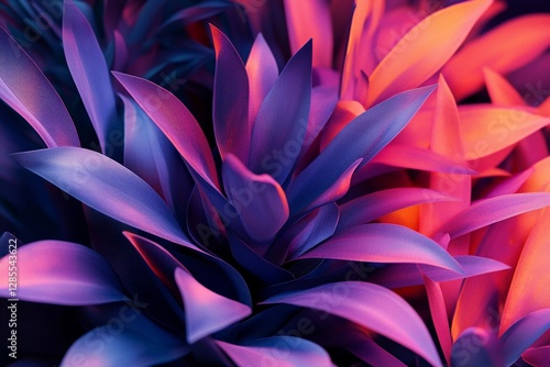 Futuristic Plants Glowing in Vibrant Hues of Violet and Coral. Generative AI photo