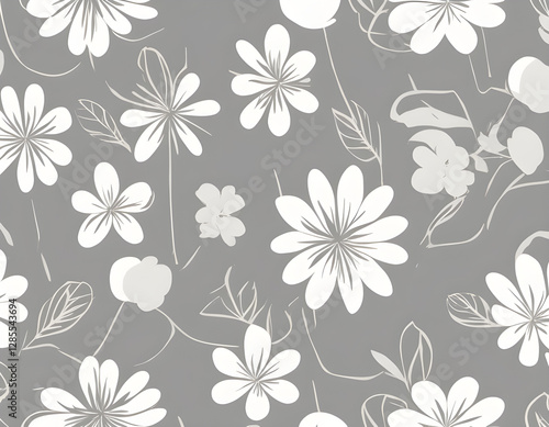 Wallpaper Mural Seamless pattern simple cute big light flowers boho style. White geometric abstract flowers gray background.  Torontodigital.ca