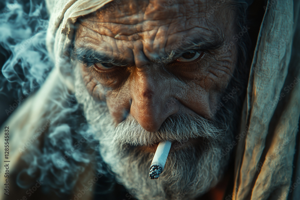Old Arabic Man Smoking Cigarette Old Arabic Man Smoking Cigarette
