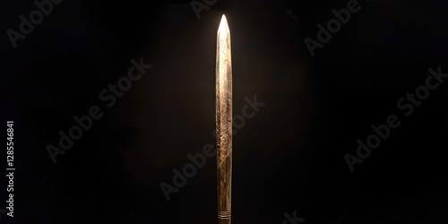 Long, thin, silver sword is lit up photo