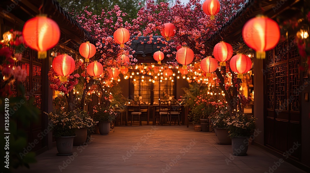 custom made wallpaper toronto digitalElegant festive Chinese lanterns and floral decorations create a vibrant atmosphere, perfect for celebrations, cultural events, and festive gatherings.