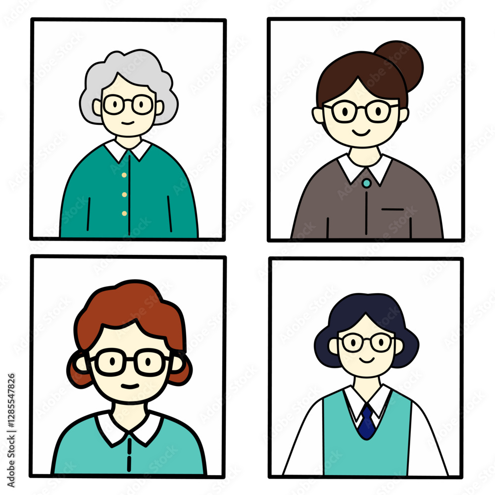 Set of cartoon business people women in various suits, others smart dresses, with diverse hairstyles and glasses. Set of cartoon business people women in various suits, others smart dresses, with diverse hairstyles and glasses.