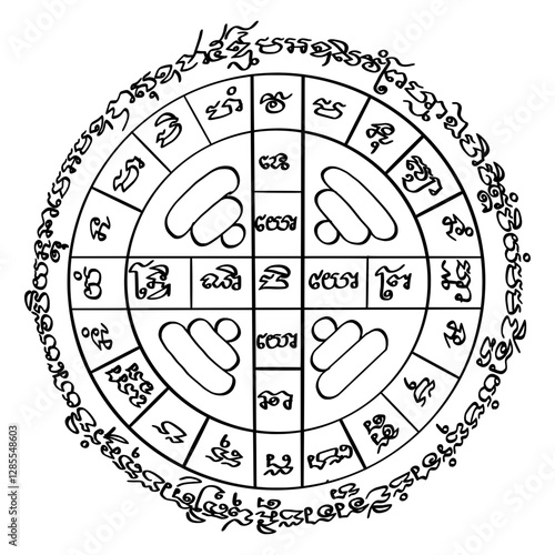 Thai traditional tattoo, Yant Piyo ("beloved" or "respected"). Thai text translation: charm, popularity, and protection,