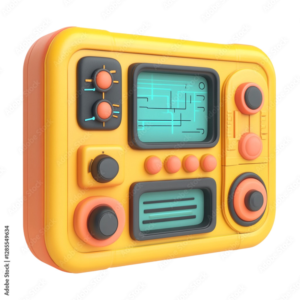 Fototapeta premium Retro Yellow Control Panel Device Gadget Buttons Screen Technology