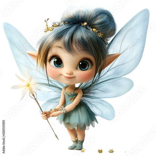 A Fluffy 3D Cartoon Fairy with Puffy Wings and a Spark Isolated on Transparent Background