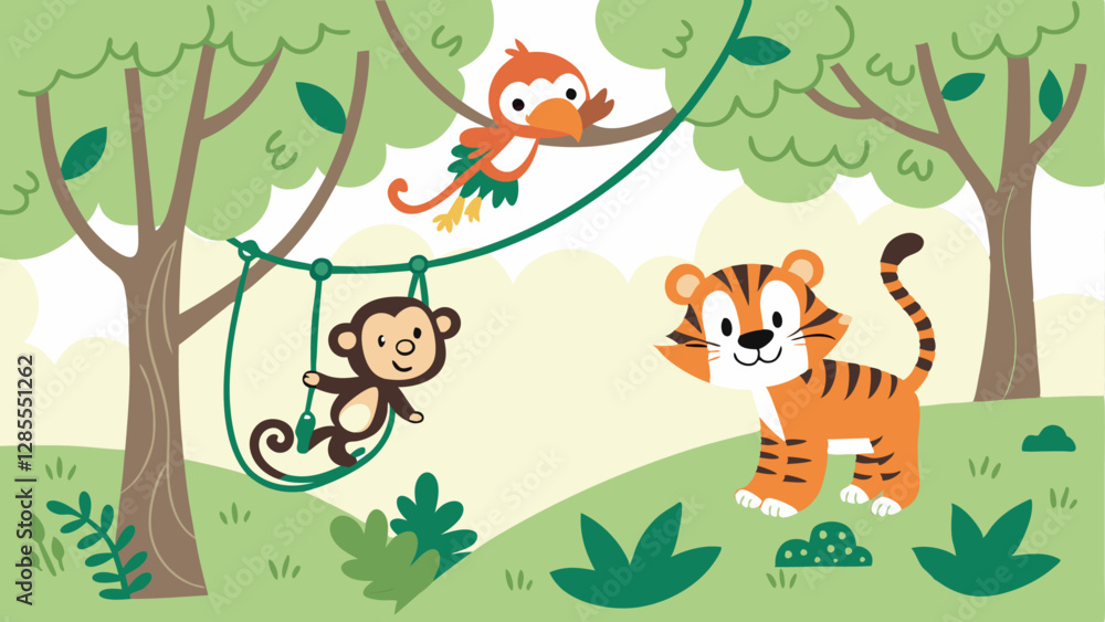 Obraz premium Monkey and bird on tree