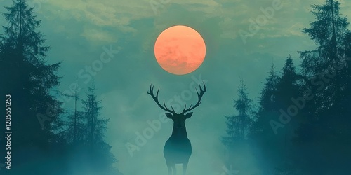 Deer is standing in front of a large red moon