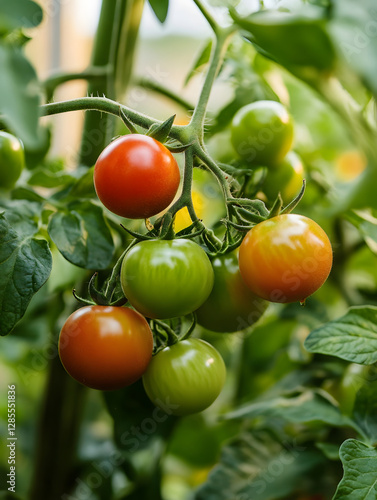 Wallpaper Mural Vibrant Organic Cherry Tomato Cluster Among Lush Green Foliage in a Bright Garden Setting : Generative AI Torontodigital.ca