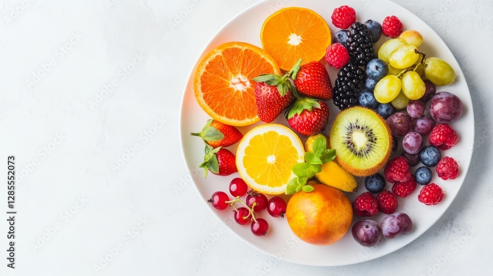 Fresh fruits and berries arranged on a white plate, showcasing natural vibrancy and simplicity.
Fresh fruits and berries arranged on a white plate, showcasing natural vibrancy and simplicity.