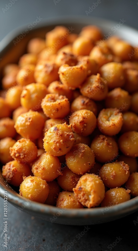 Bowl of fried chickpeas on a table Bowl of fried chickpeas on a table