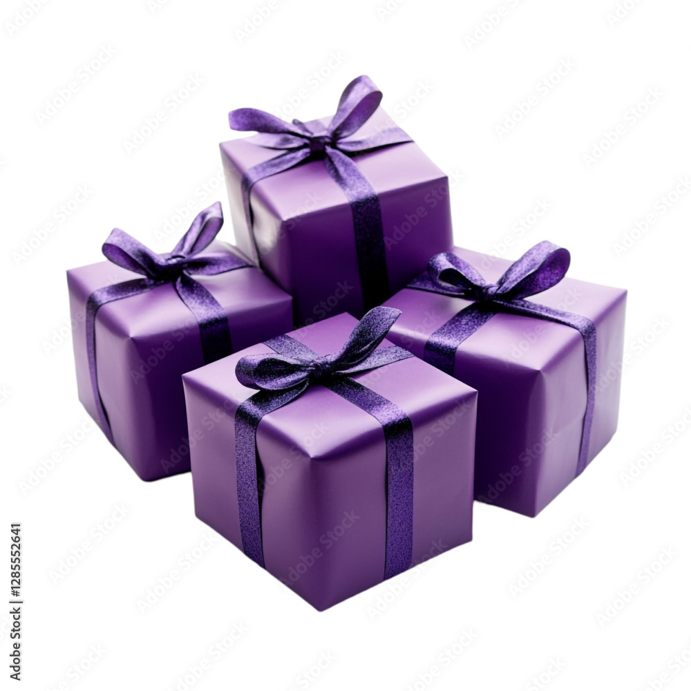 Purple Gift Boxes Wrapped with Ribbons Festive Presents Purple Gift Boxes Wrapped with Ribbons Festive Presents