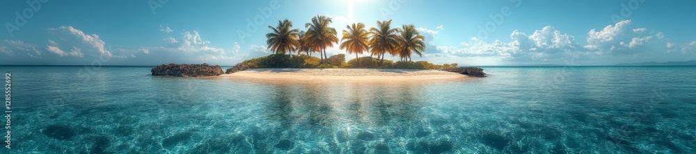 Tranquil Secluded Island with Clear Waters and Sunlight. Generative AI Tranquil Secluded Island with Clear Waters and Sunlight. Generative AI