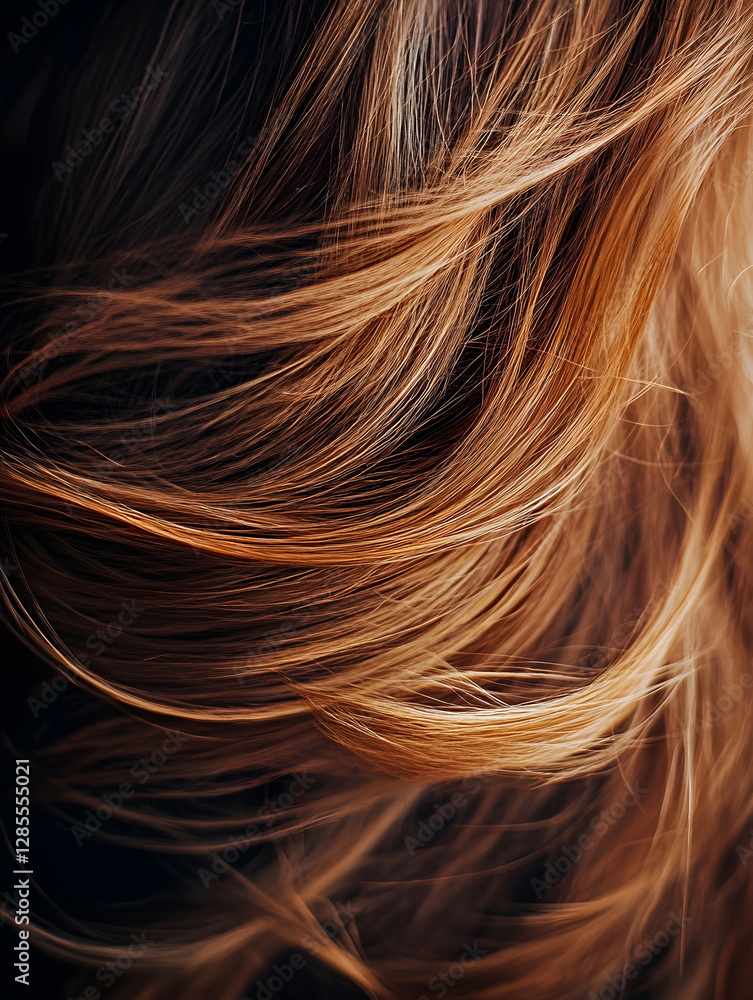 Naklejka premium Closeup of vibrant silky brunette hair texture with natural highlights : Generative AI