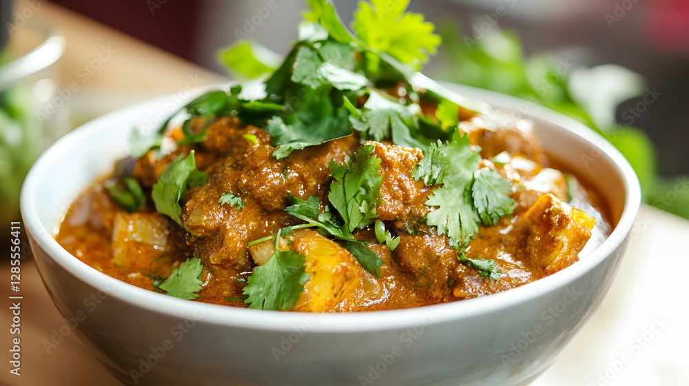 Delicious Authentic Chicken Curry with Fresh Cilantro in a Rustic Bowl : Generative AI Delicious Authentic Chicken Curry with Fresh Cilantro in a Rustic Bowl : Generative AI